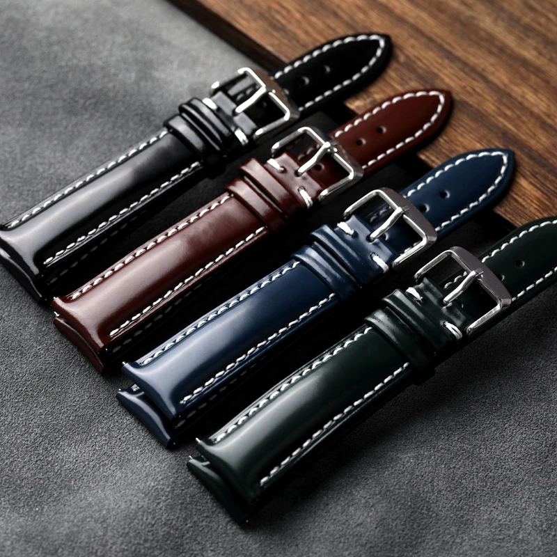 Handmade Patent Leather Genuine Leather Strap 18 20 22MM Quick Release Black Brown Green Blue Bracelet For Huawei GT4 46mm