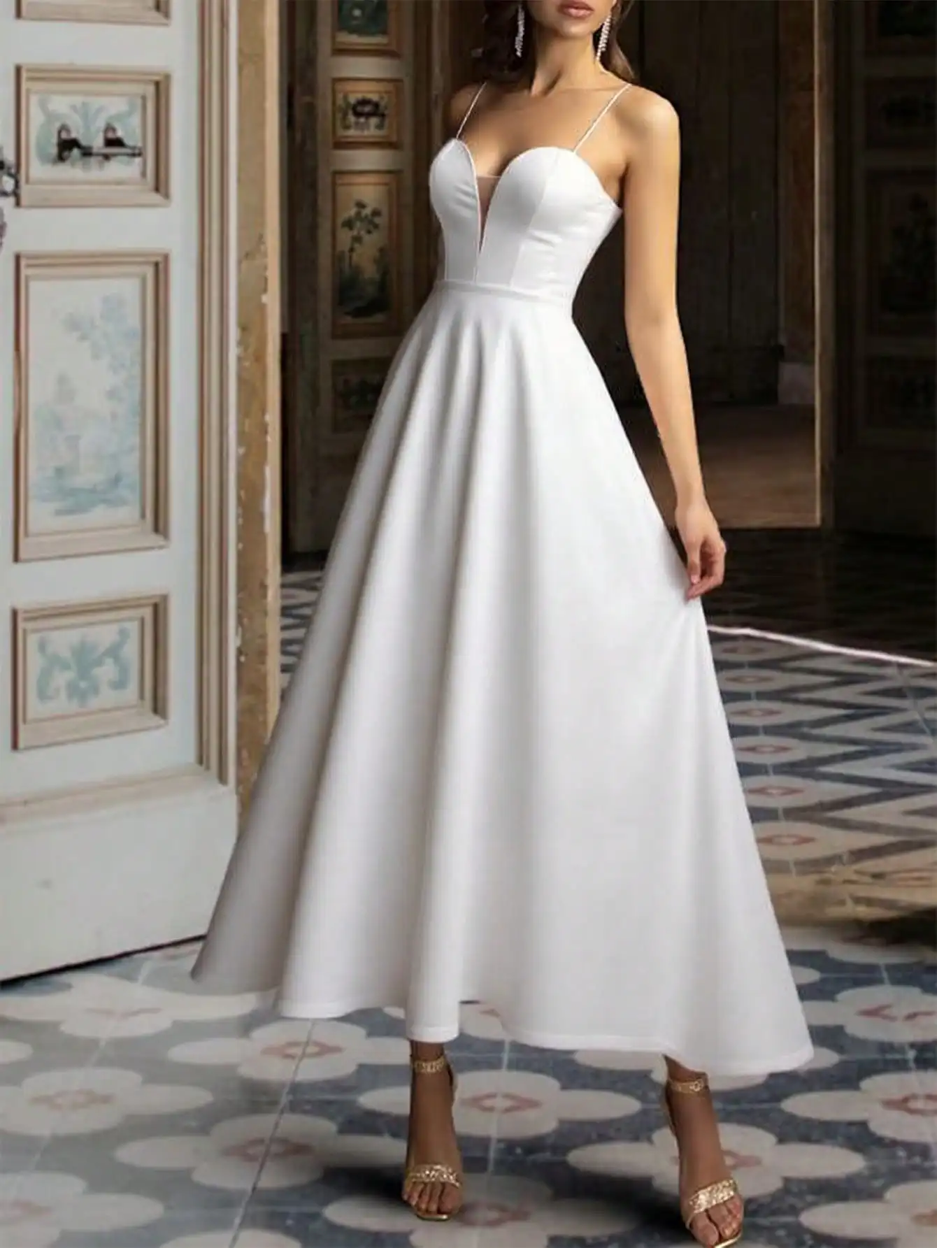 ผู้หญิงเซ็กซี่ Elegant V คอเอวยางยืดชุด Cami SHEER ตาข่ายชุดเหมาะสําหรับฤดูร้อนนอกสถานที่เดินทางวันหยุด & Dates