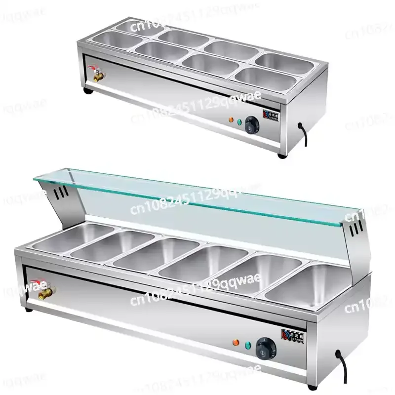 

Buffet Food Warmer Stainless Steel 3-12 Pans with Glass Shield Commercial Countertop Bain Marie Electric Steamer Cooker
