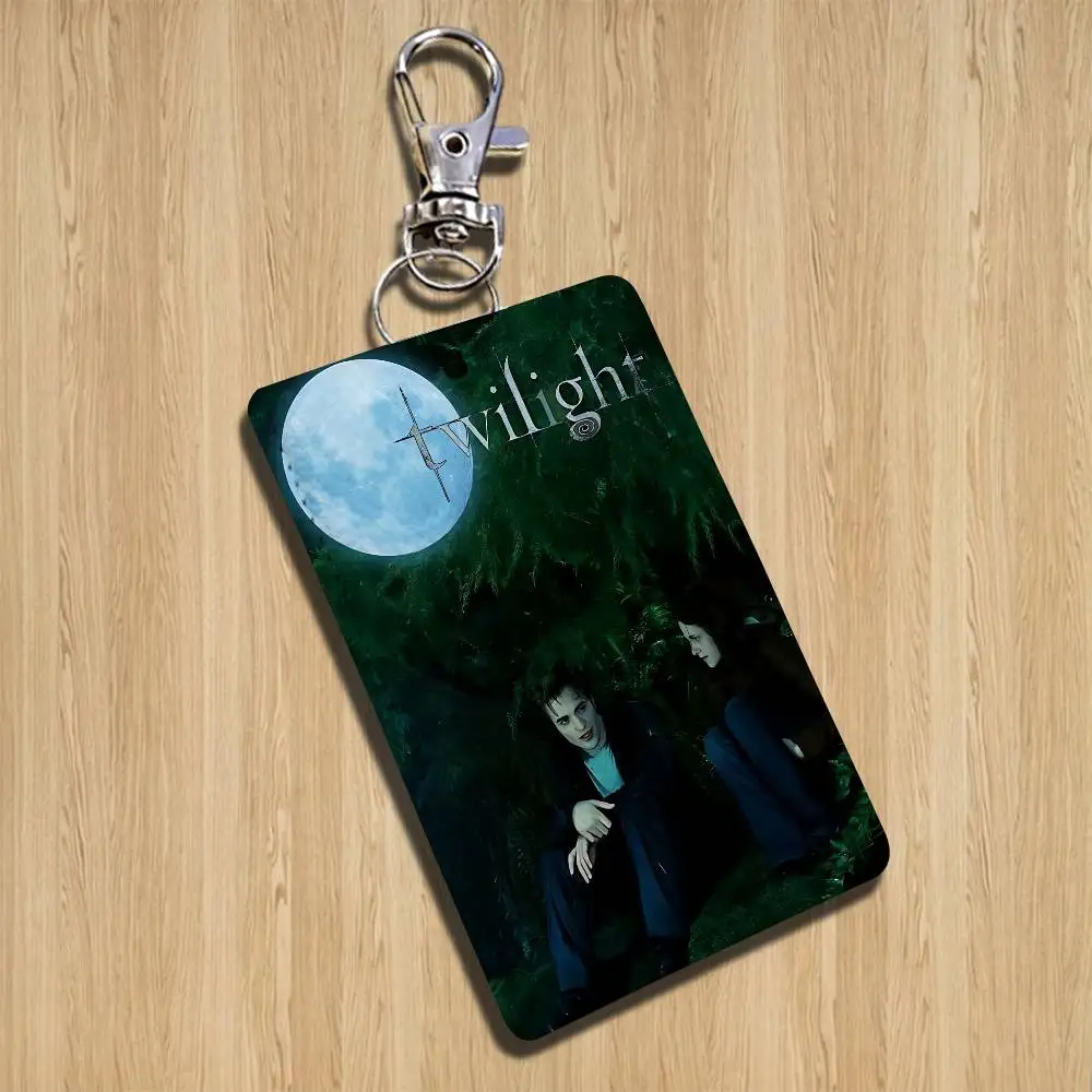 classic Twilight Saga Edward Rectangle ID Card Case Keychain Access Card Bag Key Tag Ring Leather Card Holder Key Ring Access