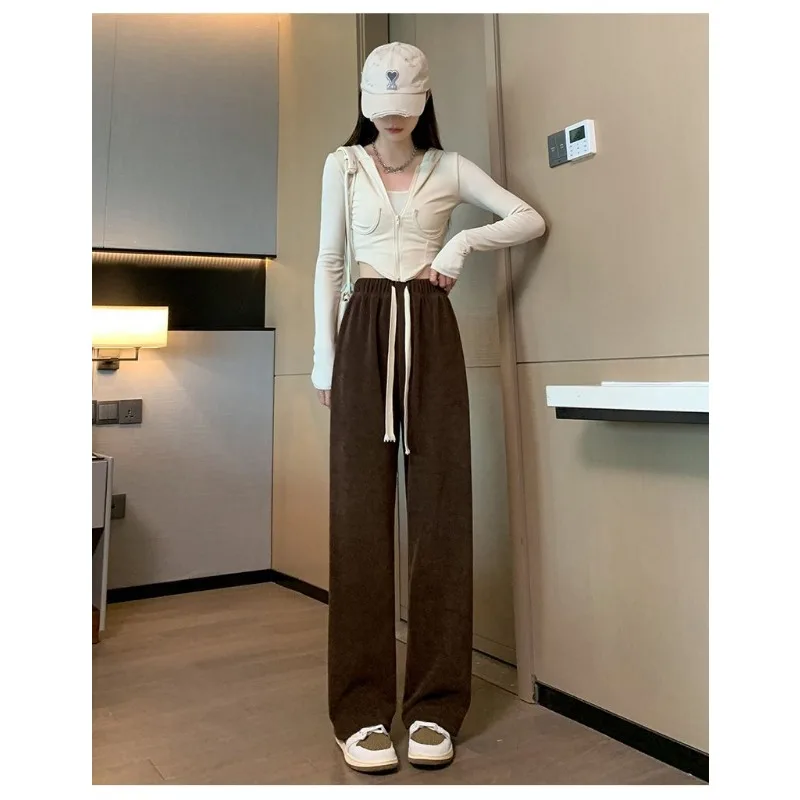 

Женские широкие брюки из хлопка и бархата, осенние и зимние драпированные утепленные вельветовые прямые брюки длиной до пола