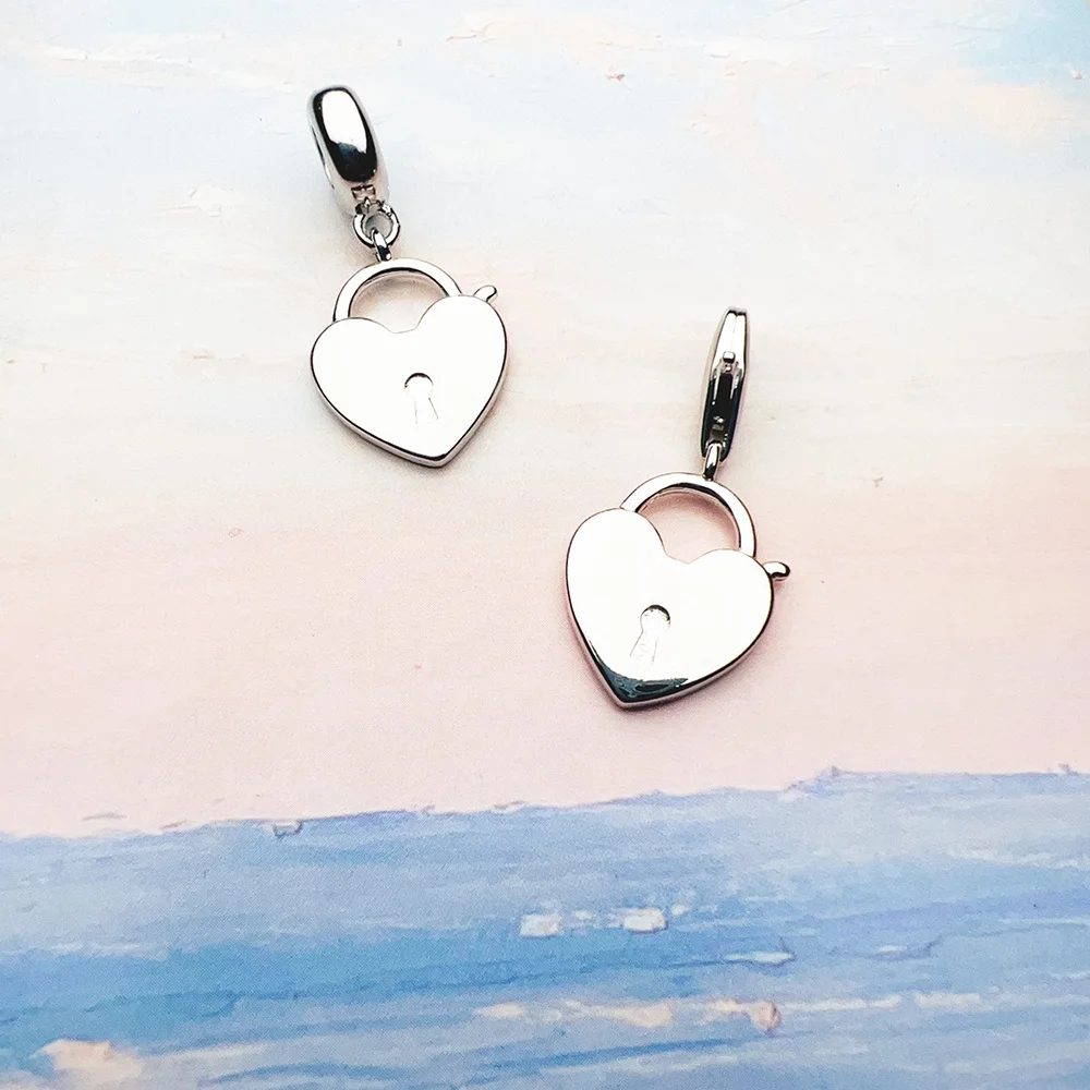 Lockheart Heart Padlock Dangle Charm Pendant Romantic Sterling Silver 925 Fashion Jewelry Women Love Valentine Day Gift