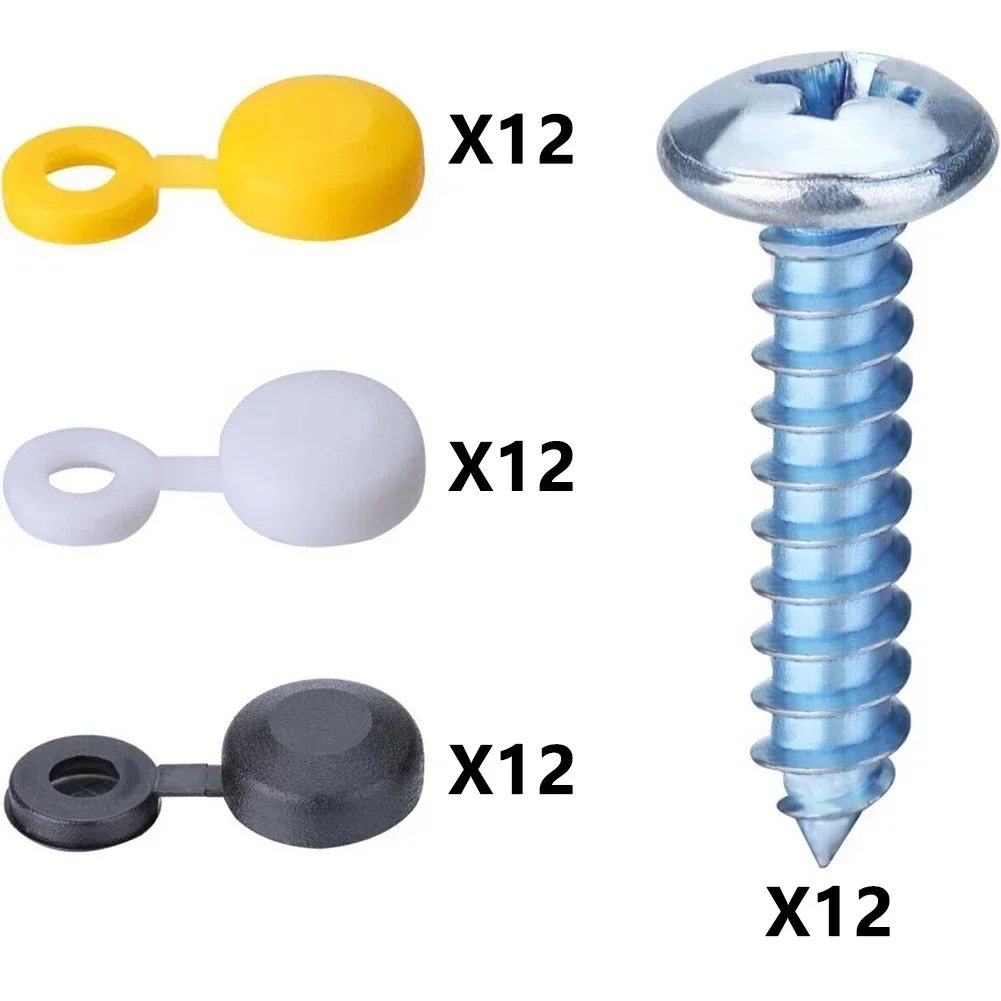 36pcs + Cover 12pcs Screws For Car Number Plate Decor Vehicle License Plate Fittings 7*20mm White/ Black/ Yellow Accessories