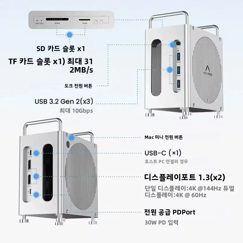 Acasis USB-C 40Gbps 도킹 스테이션 및 듀얼 베이 M.2 NVME 슬롯 16TB DP 144HZ TF/SD 4.0 PD 30W Mac Mini M…