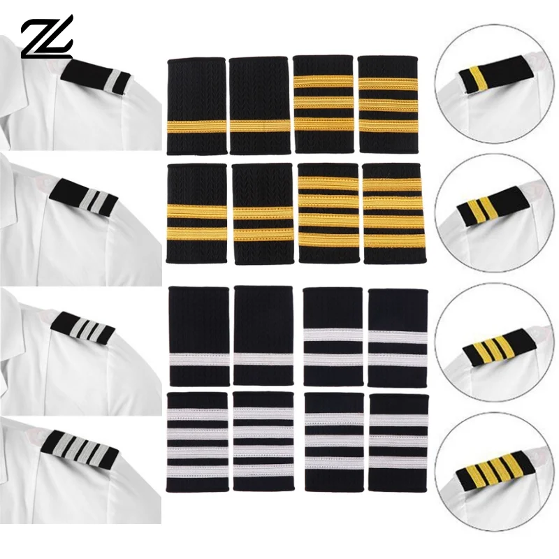Epaulettes Professional Pilot Uniform Epaulets Silver Gold Stripe Shoulder Badges Metal Wire Woven Tape Aviation Uniform Epaulet