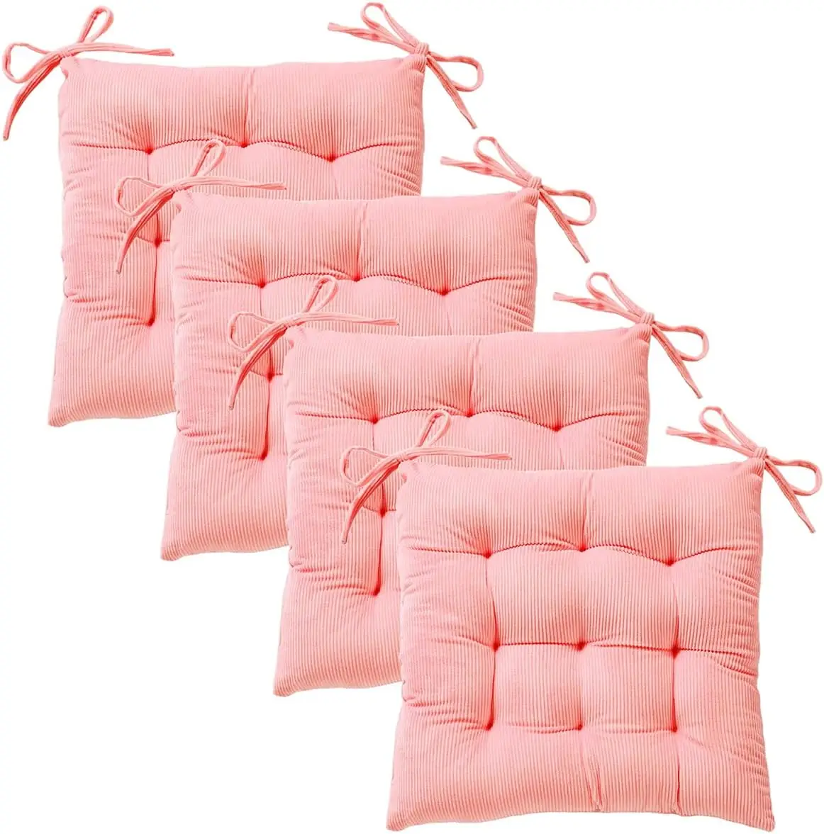 

4Pa Chair Cushions For Dining Chairs 15.7""X15.7"" Corduroy Chair Pads With Ties Indoor Non-Slip Square Seat Cushion For
