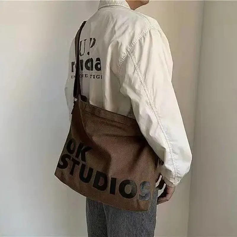 Canvas Men Messenger Bag Female Art Vintage Big Shoulder Satchels Harajuku Fashion Hip Hop Large Student Crossbody School Bag