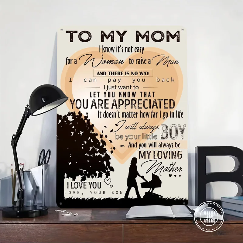To My Mom Tinplate Posters Customizable Wall Art Retro Vintage Metal Signs for Home Room Bar Accessories Office Decoration Cozy