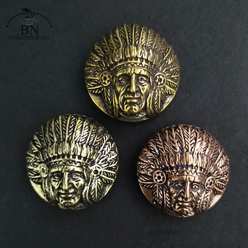 North America Indian Skull Head Rivet Connector Decoration Button Retro Brass DIY Leather Blet Wallet Garment Buckles with Screw