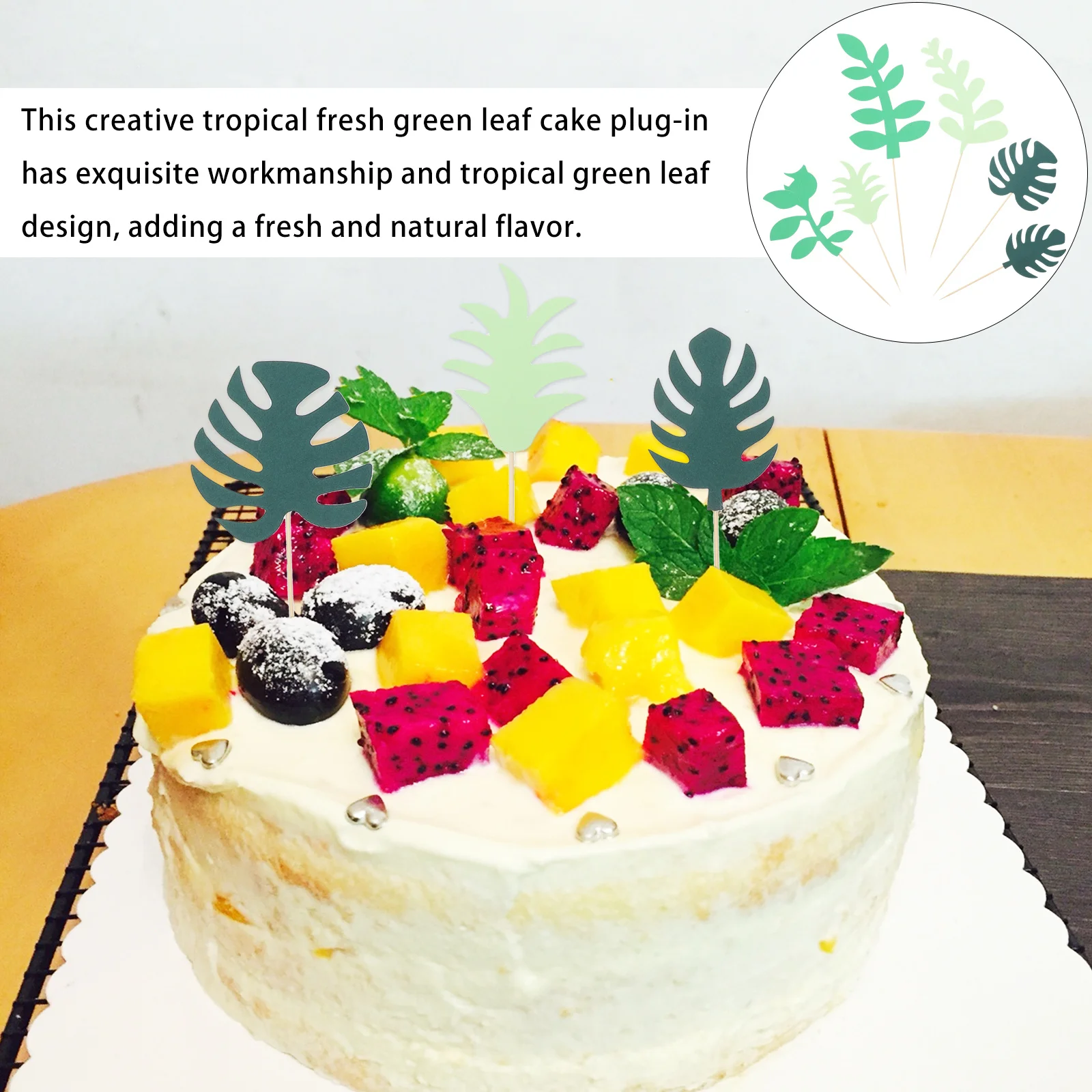 24 قطعة المكونات أوراق خضراء الاستوائية ورقة كعكة ديكور لحفل زفاف عيد ميلاد كعكة توبر كب كيك ديكور الخضرة إدراج