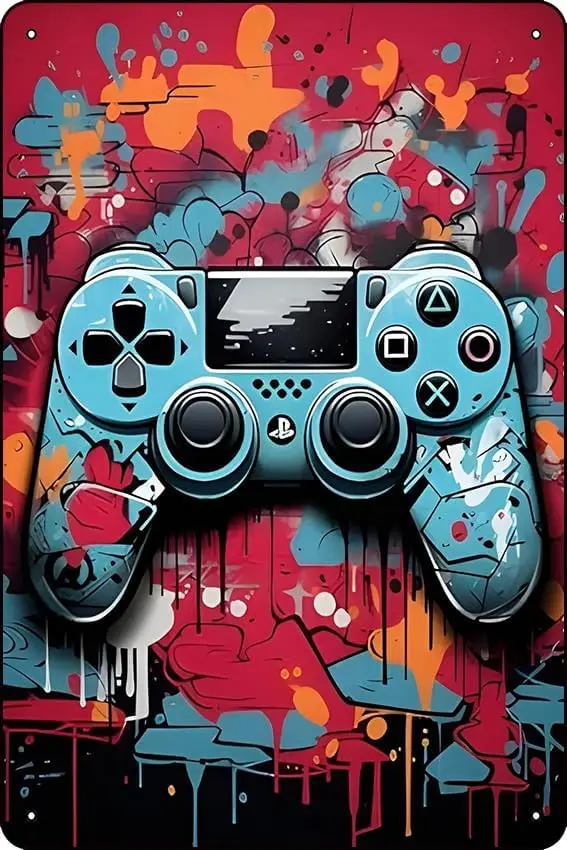 Ytosoful Colorful Neon Gamepad watercolor Wall Decor Art Print Poster Tin Metal Sign -Aluminum