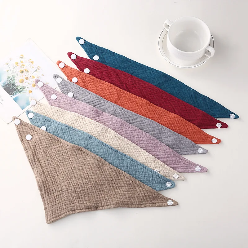 

4pcs Baby 4-layers Gauze Triangle Snap Bibs Solid Color Adjustable Saliva Towel For Kids Newborn Bandana