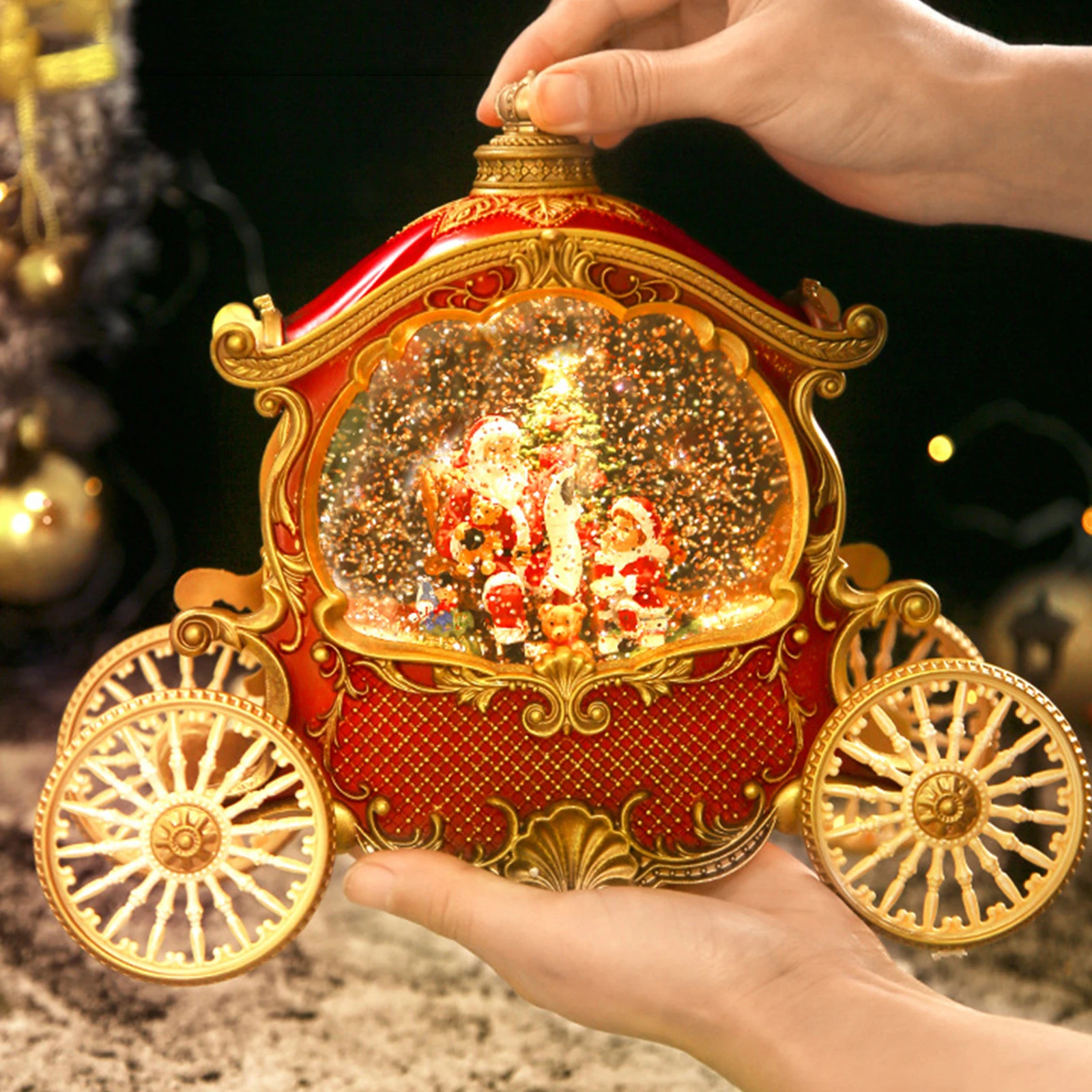 

Christmas Musical Carriage Snow Globe Lanterns Glittering Globe with Music Box Lamp for Christmas Gift for Kids Friend Daugther
