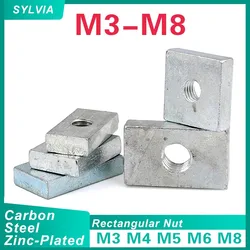 10/ 50pcs Square Nut M3 M4 M5 M6 M8 Rectangular Nuts Thin Slider Block Nuts Zinc-Plated Carbon Steel Aluminum Profile Accessory