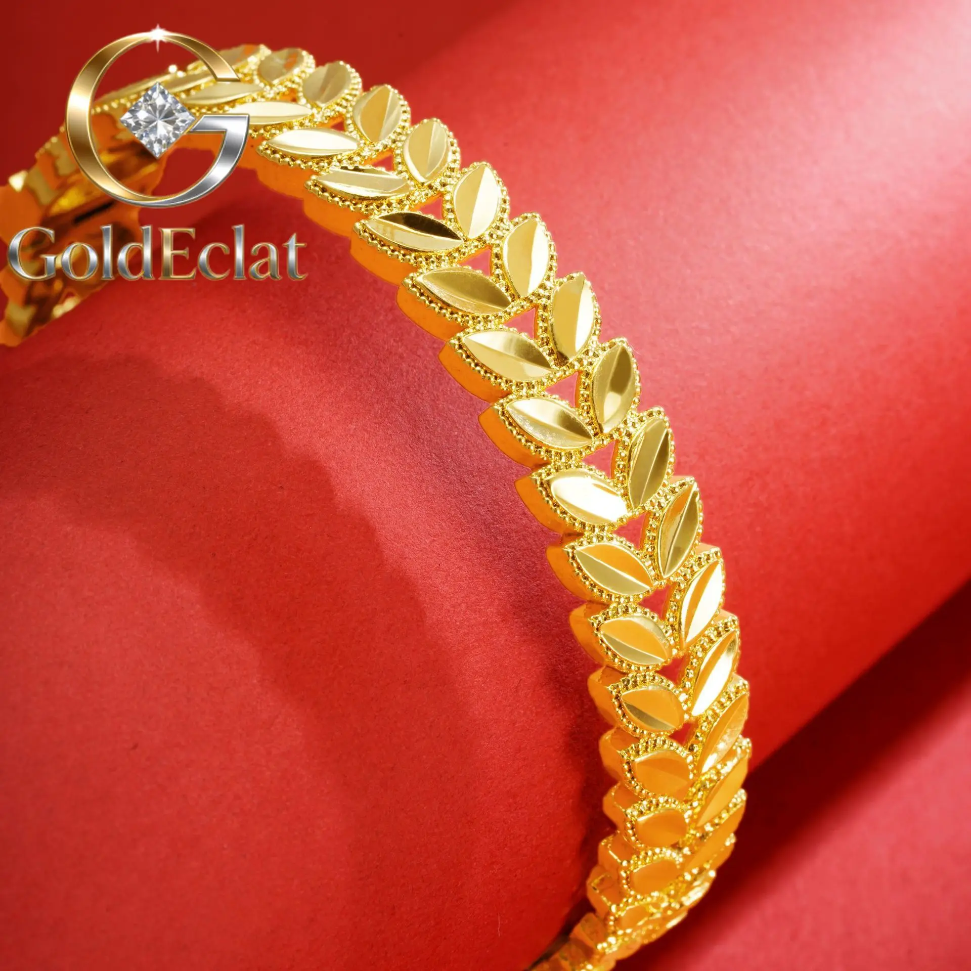 

GoldEclat Luxury 24K 9999 Pure Gold real gold Women's Wheat Bracelet Ring