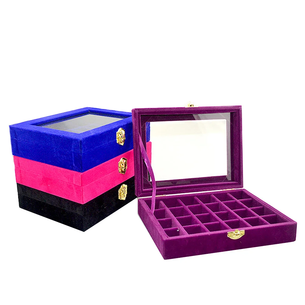 Jewelry Box Golden Buckle Wood Storage Case For Earrings Rings Jewelry Display Gift Packaging Container Purple 12X8X5Cm