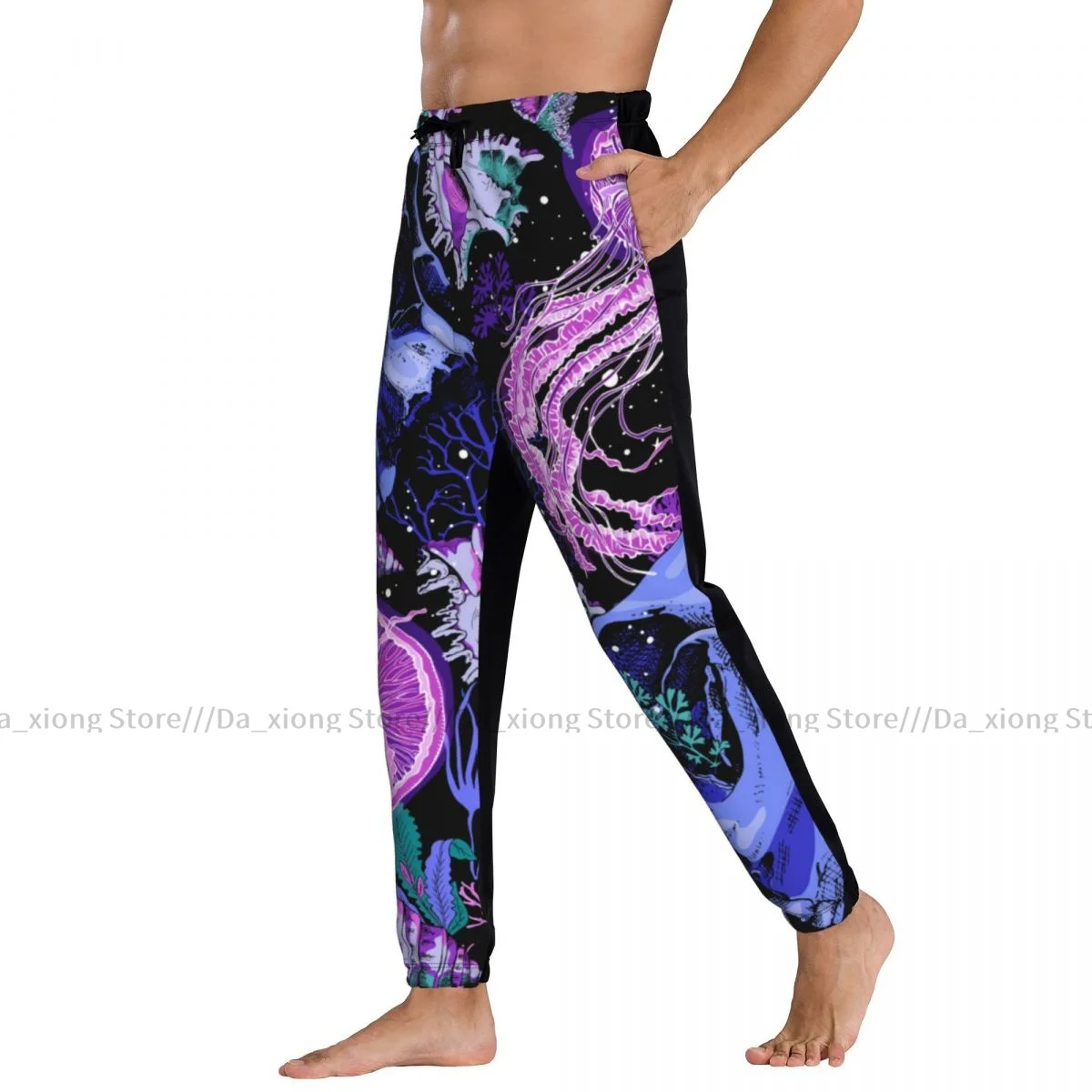 Pantalones de chándal psicodélicos para hombre, calaveras con medusas, corales y conchas, ropa de calle informal