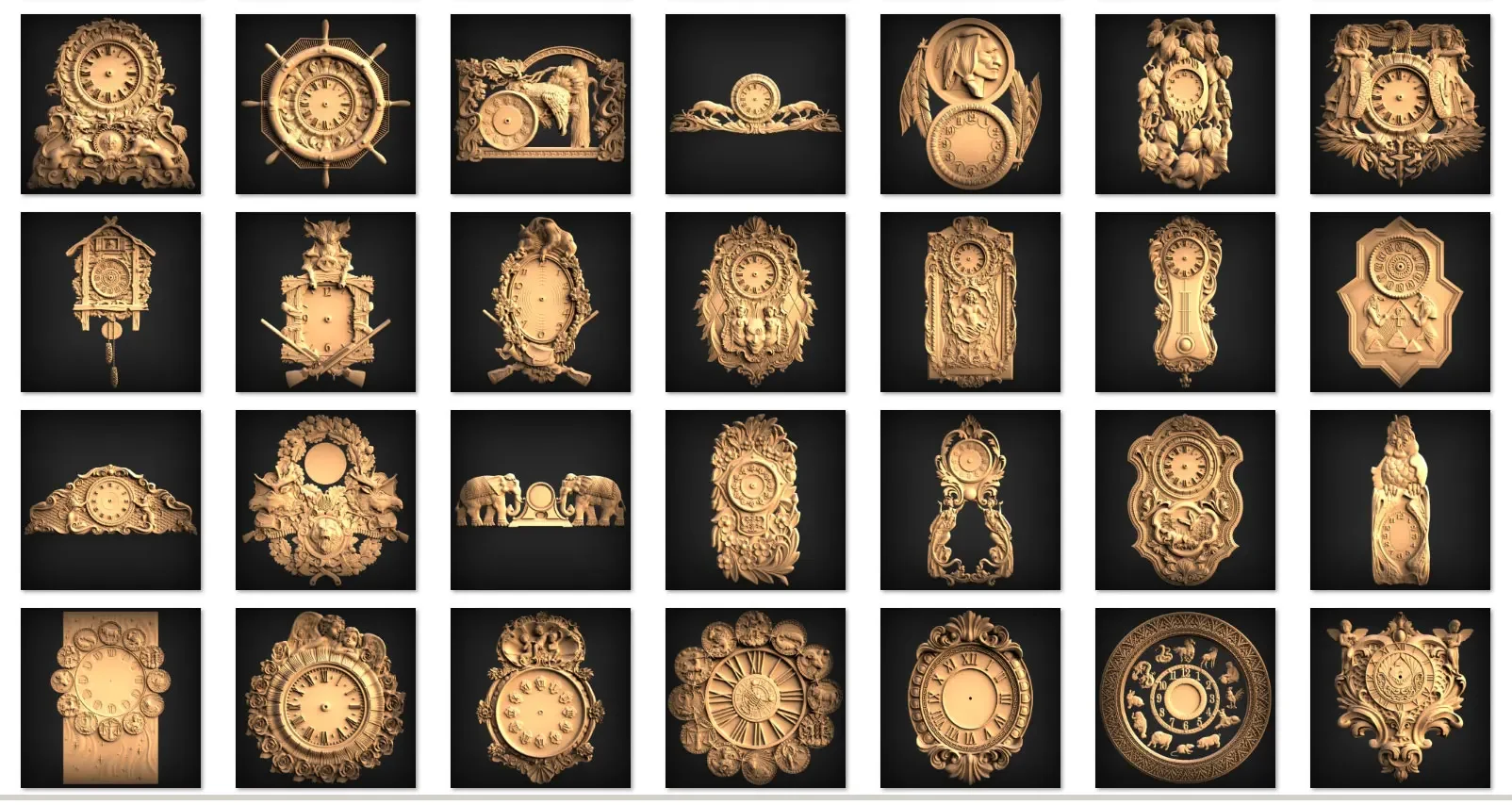 Clock STL file collection 3D models for CNC routers and 3D printers