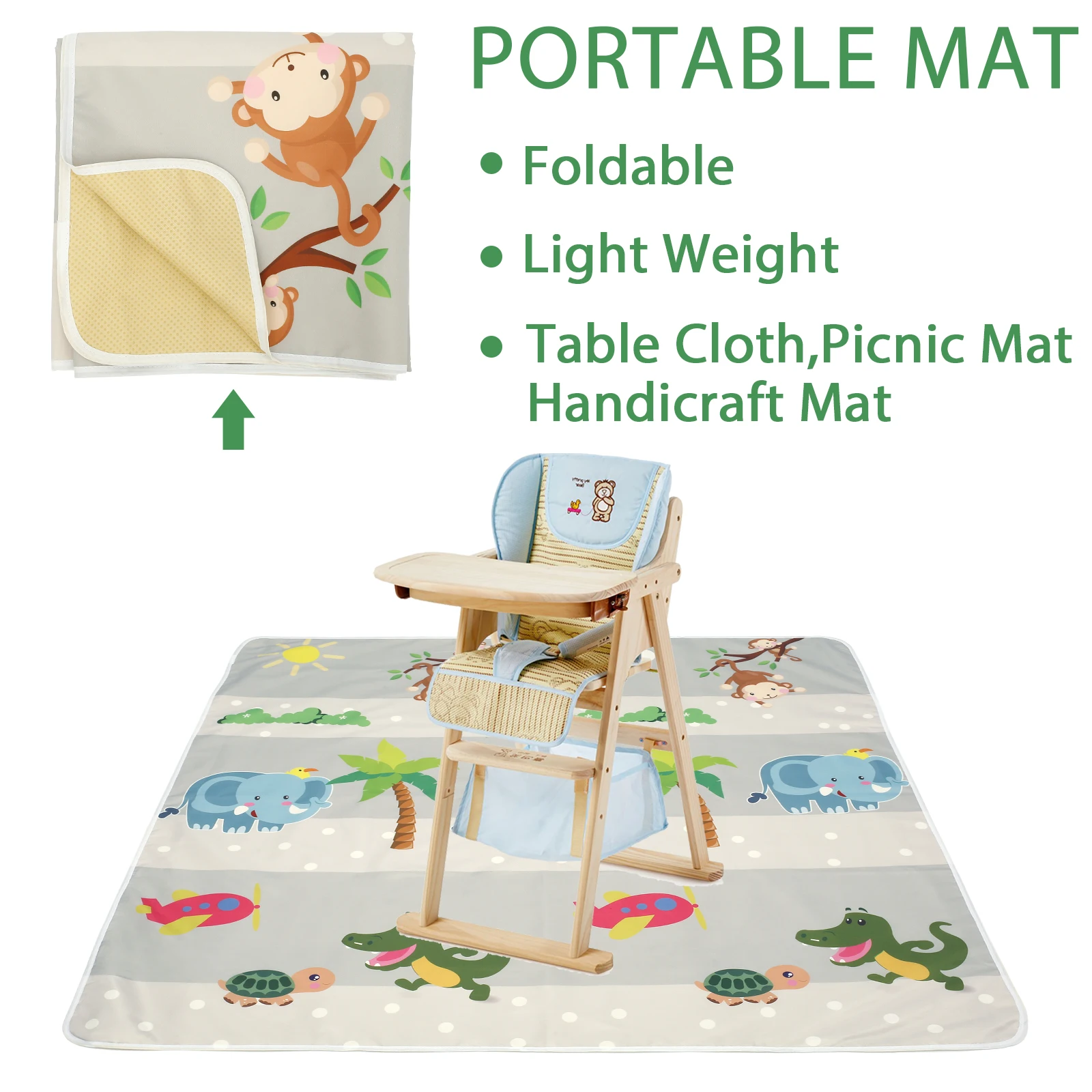 Baby Splat Mat for Under High Chair Anti Slip Washable Waterproof Floor Splash Mat Foldable Crawling Carpet Kid Game Baby Mat