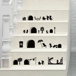 Removable Black Pizza Mouse Cute Wall Stickers Decoration Switch Panel Stickers Stairs Cartoon Funny Baby Room Wall Art Mural