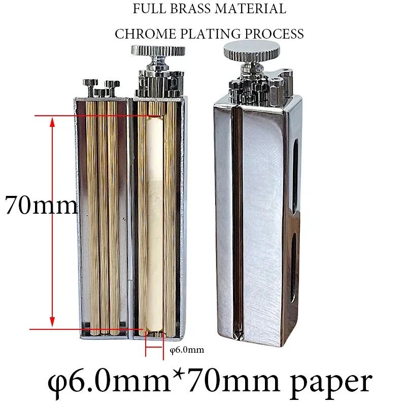 Φ6mm Brass Chrome Cigarette Rolling Machine Manual Slim Tobacco Smoke Roller Handmade for 70mm Roll Paper