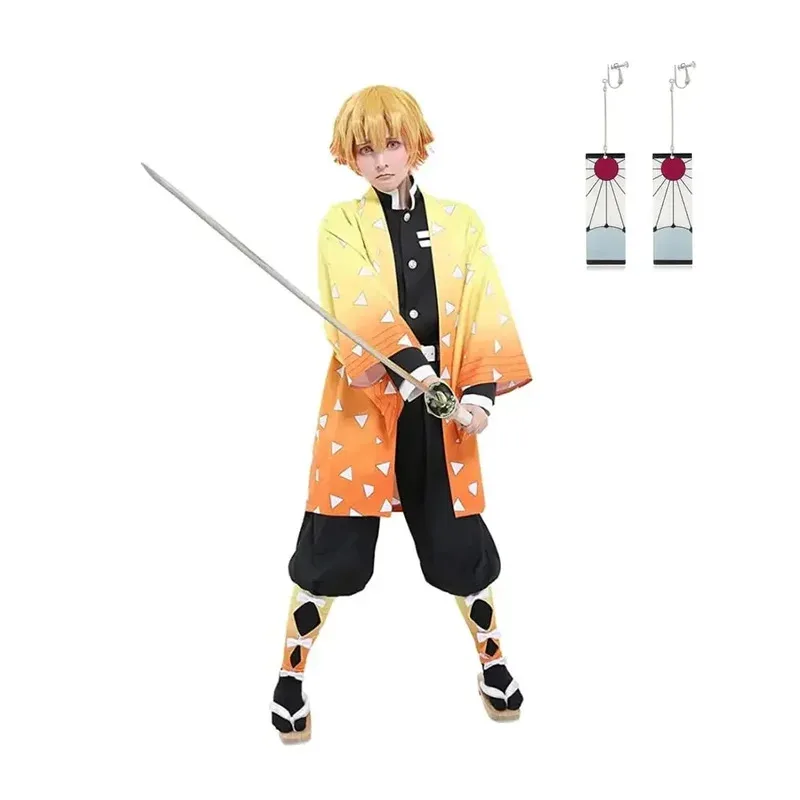 2025 11 Disfraz de cosplay de anime Demon Slayer Agatsuma, anime Kimetsu No Yaiba Zenitsu, pelucas de Sutis de Halloween