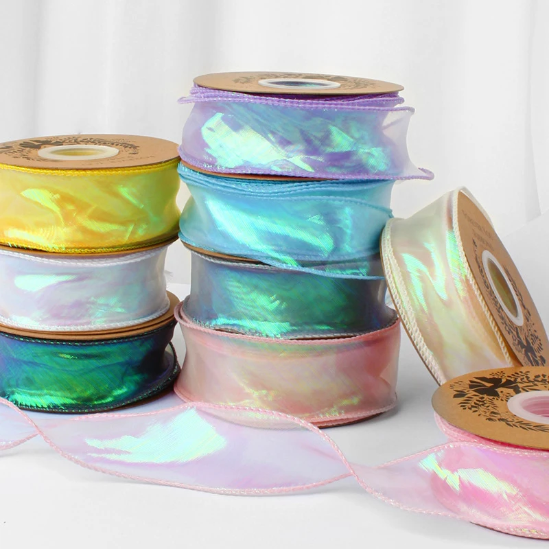 40mm 10Yards Fishtail Organza Ribbon Reflective Iridescent Wavy Edge Ribbon for Gift Wrapping DIY Bow Bouquet Voile Ribbons view 2