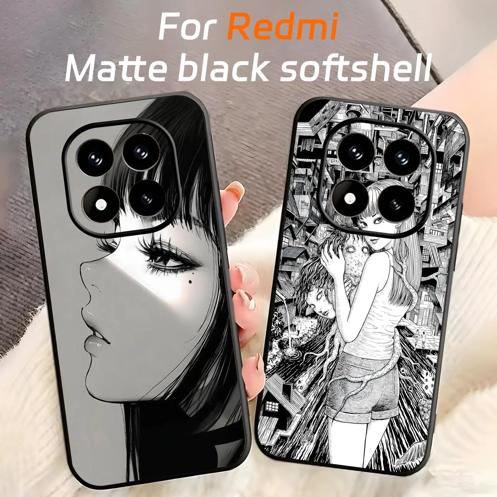 Funda de teléfono para Redmi Note15 14 13 12 11Pro Plus 5G 14C A3, funda negra suave para teléfono, Anime japonés Tomie Kawakami