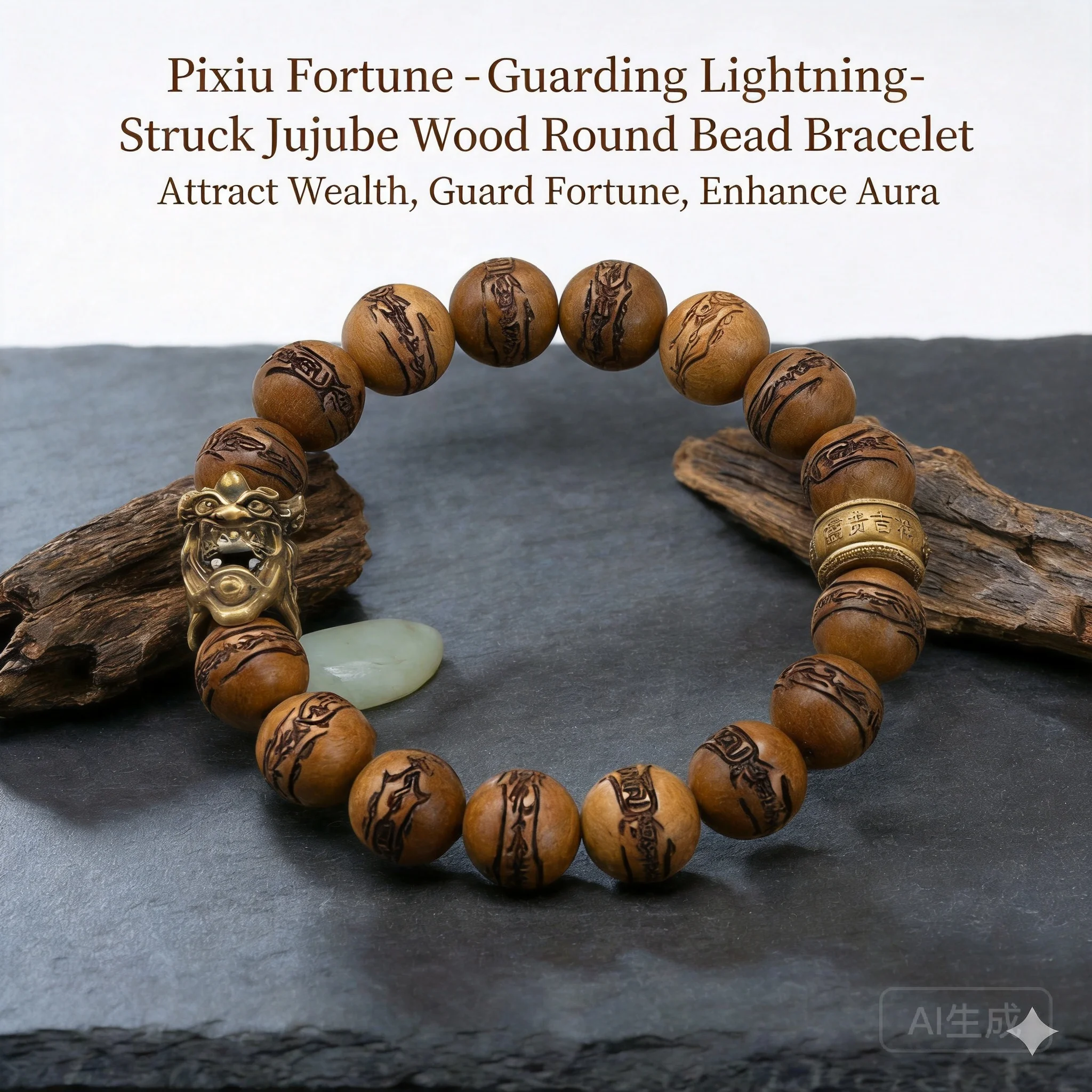 Bracelet de style chinois en bois de jujube, perles vintage Pixiu, porte-bonheur, prière, pour homme, Fête des Pères
