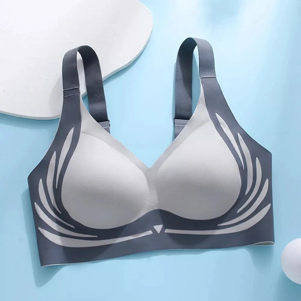 Women\'S Seamless Bras Lady Thin Style Color Splice Soft Breastfeeding Bra Wireless Underwear Comfortable Lingerie Deep V Gather