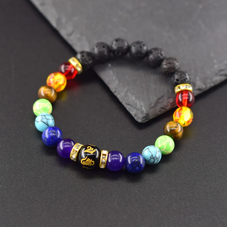 Pulsera de 7 Chakras para hombres y mujeres, joyería curativa de cristal Natural para la ansiedad, pulsera de meditación de Yoga con Mandala, pulsera de 7 colores de arcoíris