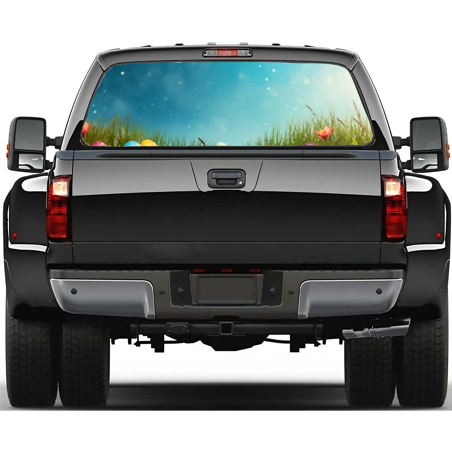 Happy Easter Rear Window Decal Fit Pickup,Truck,Car Universal See Through Perforated Back Windows Vinyl Sticker