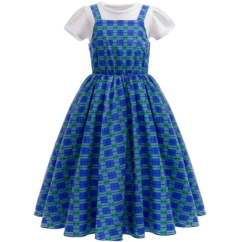 Happy 100 Days Of School Girl Royal Blue Plaid Princess Dress With Wrap Costume For Winter Spring Birthday Party Dress Up 1-10Y