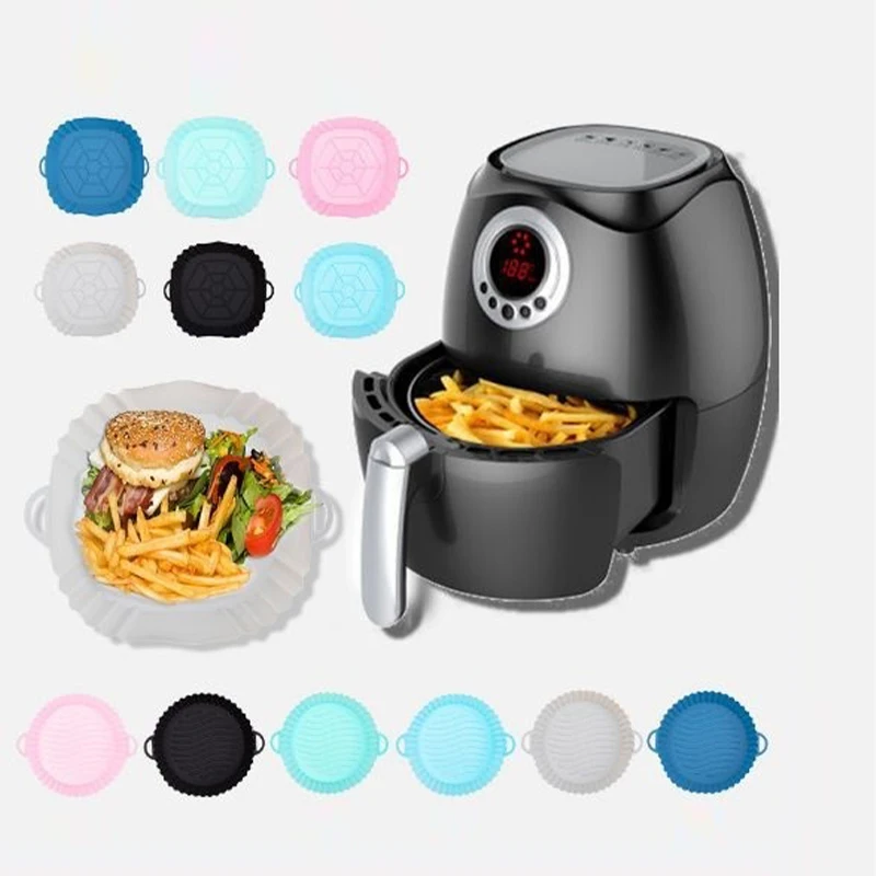 1PC Silicone Air Fryer Basket Oven Mold Baking Tray Pizza Fried Chicken Basket Round Square Reusable Pan Liner Accessories