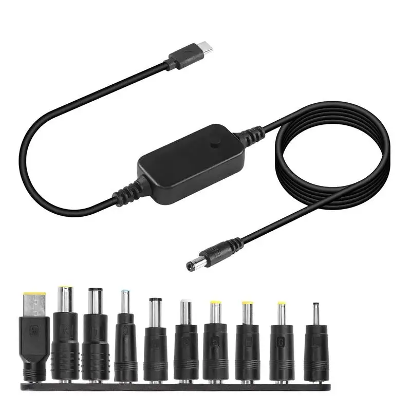 1.2m Type C to DC Boost Cable DC 5V/9V/12V/15V/20V WiFi to Powerbank Cable Connector Fast Charging Converter with 10 Adapters