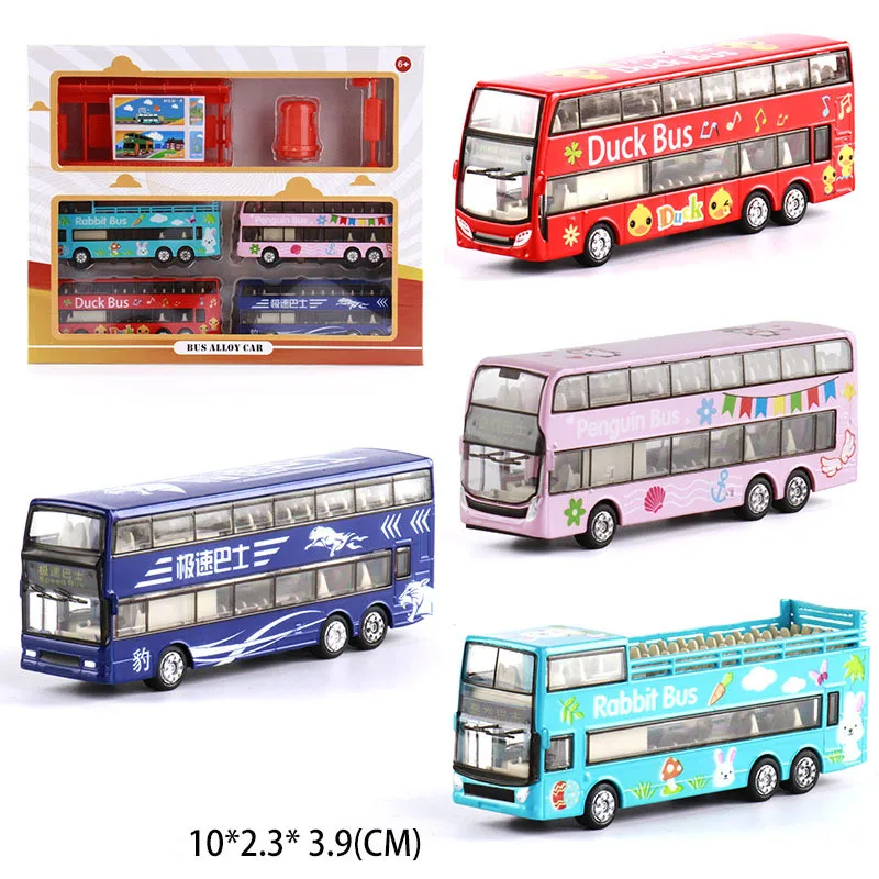 New 1:87 Alloy Mini Bus Model Toy,Double Decker Sightseeing Tour Car,6 Piece Toys Set,Free Shipping