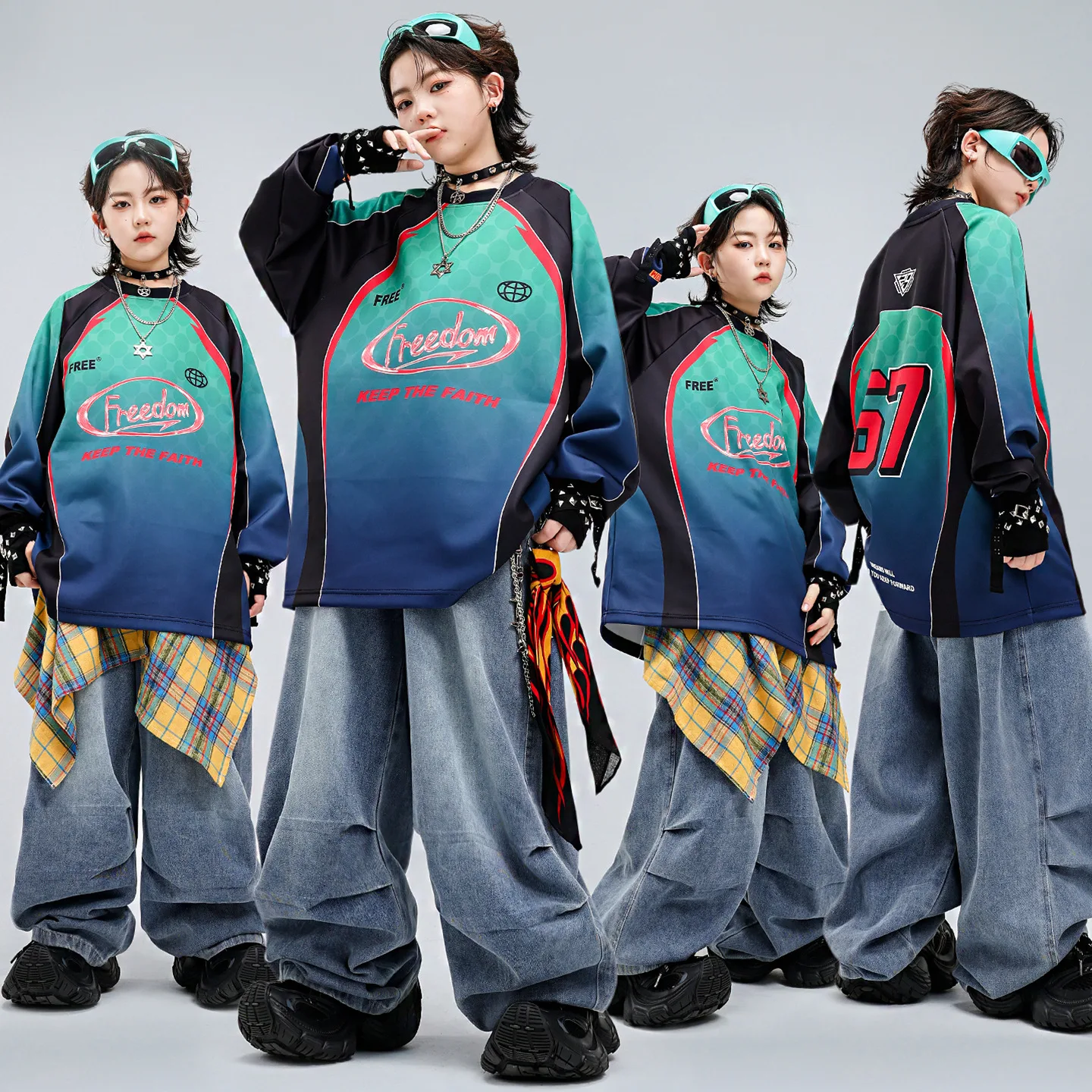 Boys Hip Hop Outfits Wear Contrast Sweatshirt Camo Cargo Pants Girls K-pop Dance Jeans Children Streetwear Kids Jazz Clothes Set