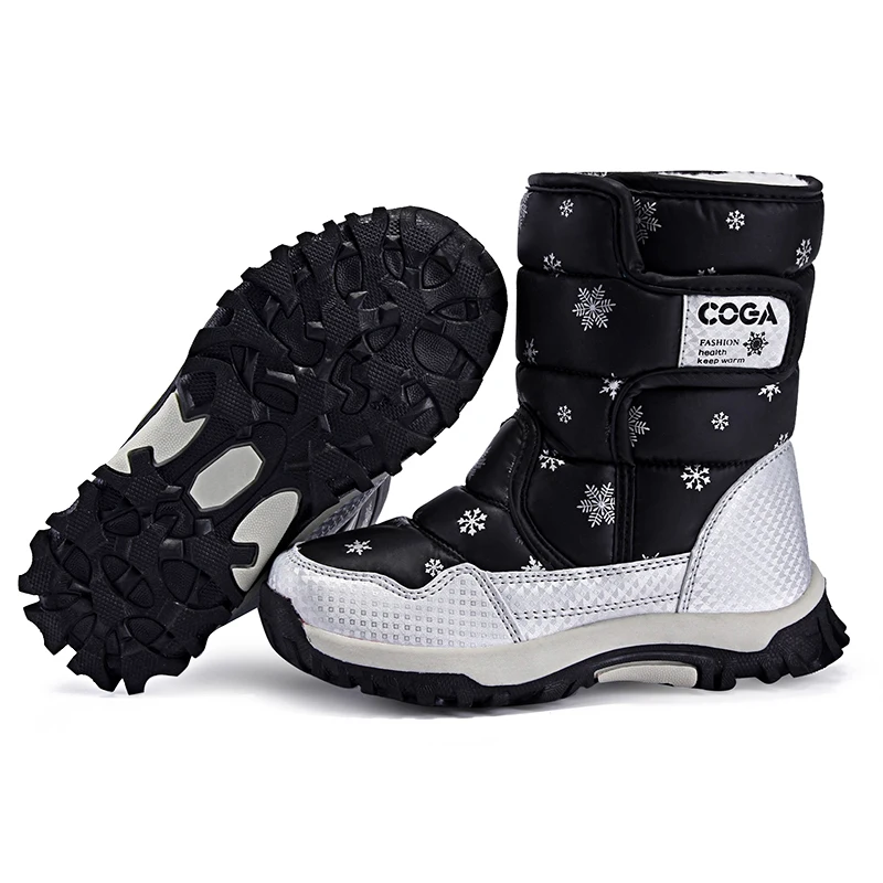 Children's snow boots, thick soled winter boots, thick plush waterproof and anti slip boots, fashionable winter shoes for boys a