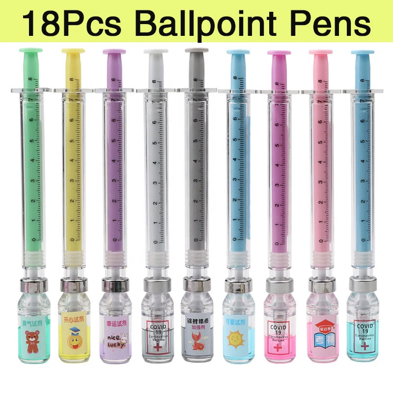 18Pcs Syringe Pens Creative-Fun Pen Novelty Medical Ballpoint Pens Nurse Doctor Pretend Play Party Supplies For Doctor Nurse