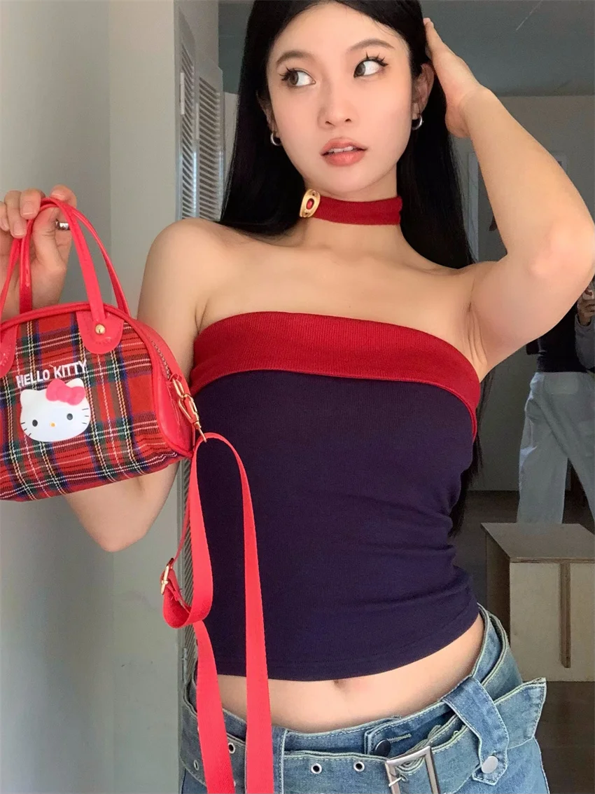 PLAMTEE Red Hot Girls Camis New Women Sexy With Necklace 2024 Slim-Fit Bottoming All Match Summer High Street Casual Tank Tops