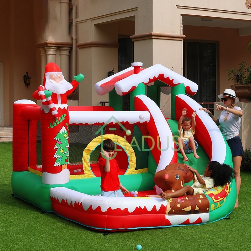 Inflatable Bounce House with Water Slide Courtyard Air Jumping Castle with Pool Bouncy Castle for Kid's Outdoor Christmas Party