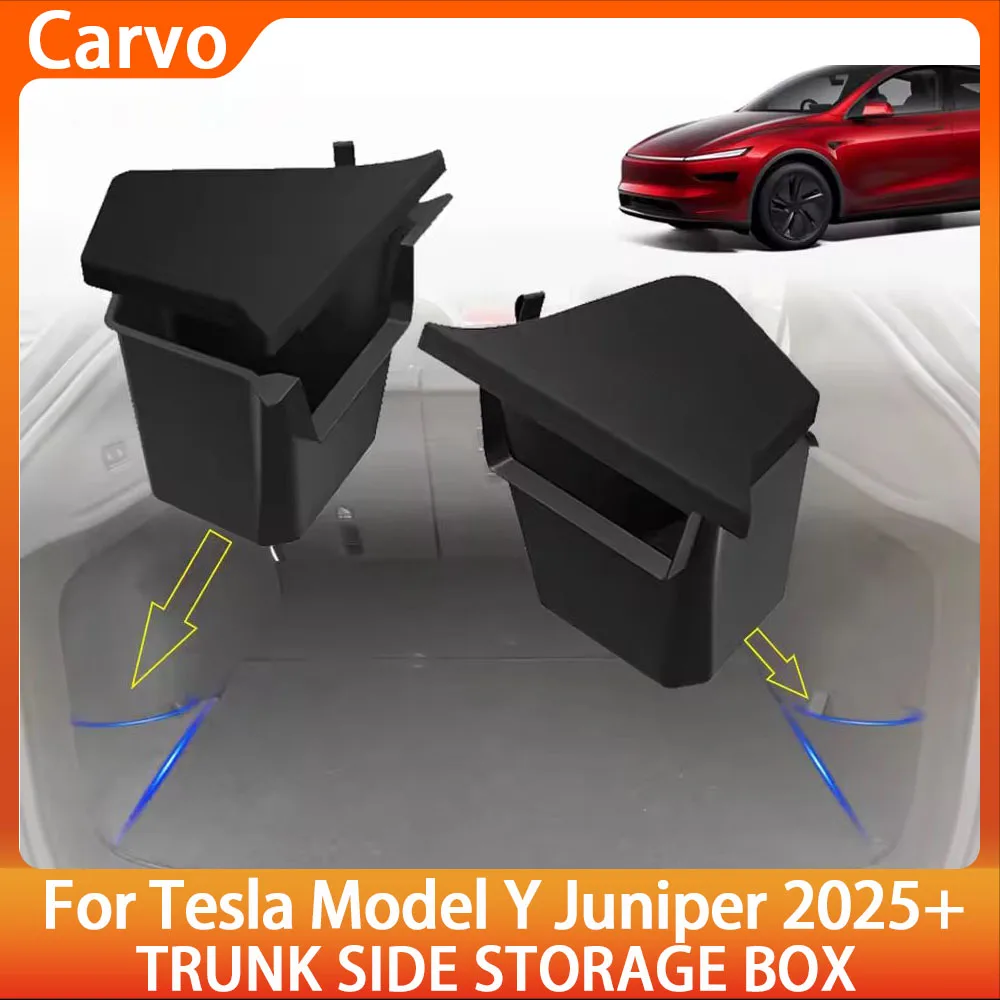 

for Tesla Model Y Juniper2025 2026 TPE Trunk Side Storage Box Organizer with Cover Flocking Mat Waterproof Organizer Accessories