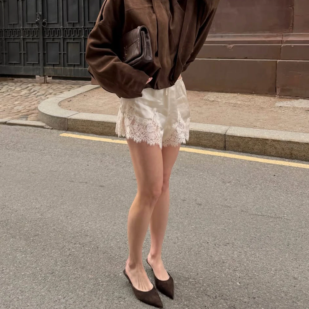 Ticketsx Fashion Lace Satin Shorts Solid Casual High Waisted Patchwork Shorts 2026 Fashion Vintage Female Party Club Y2K Shorts