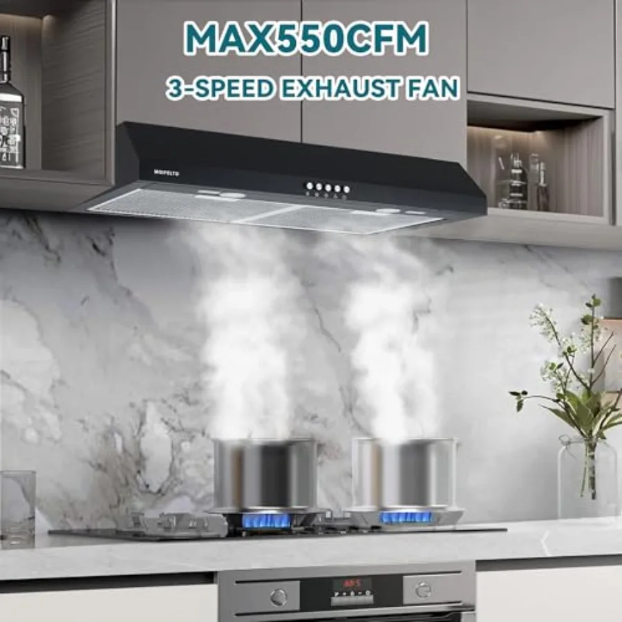 شفاط المطبخ 30 بوصة تحت الخزانة القابلة للتحويل بدون أنابيب مع 550CFM 3 سرعات التحكم باللمس 2 أضواء LED 6 طبقة S #4