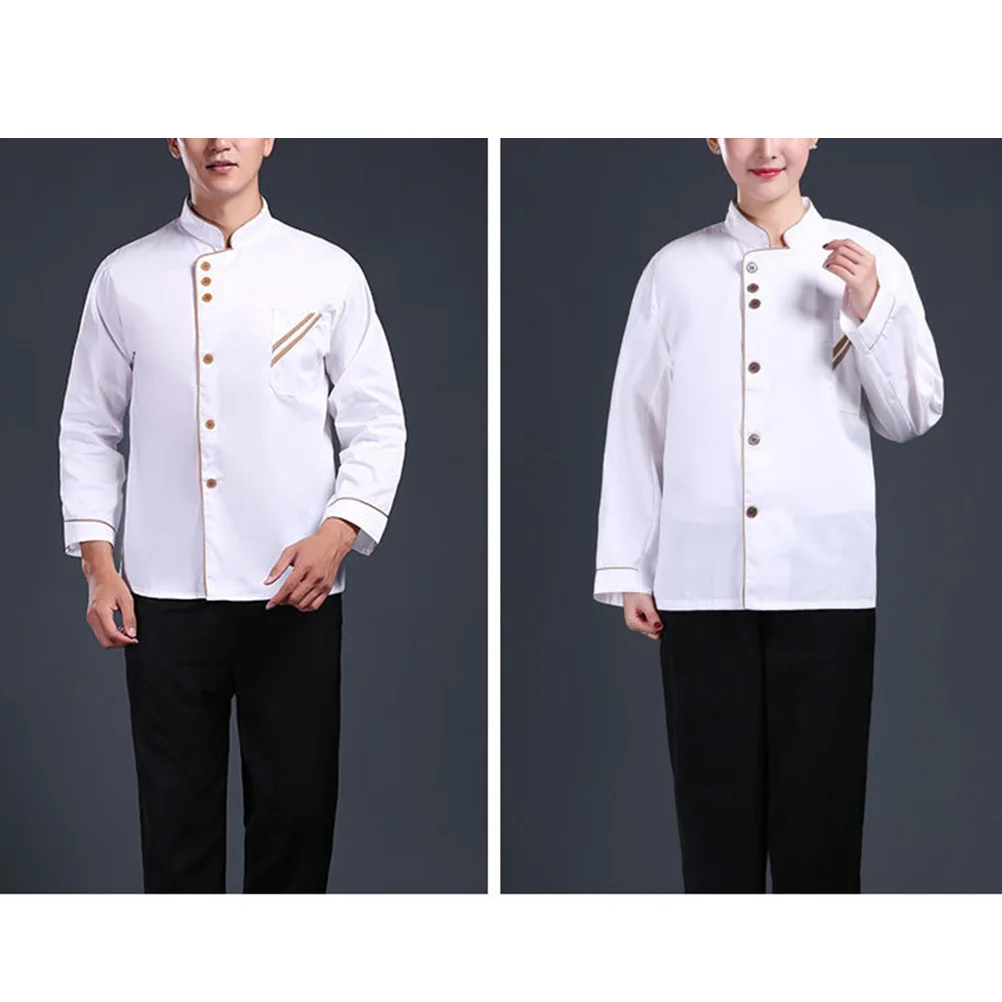 Langärmliger Kochmantel, Unisex, verschleißfest, atmungsaktiv, leicht zu waschen, Catering-Hemd, Hotel, Restaurant, lässig, locker, Größe L, Weiß, Kaffee