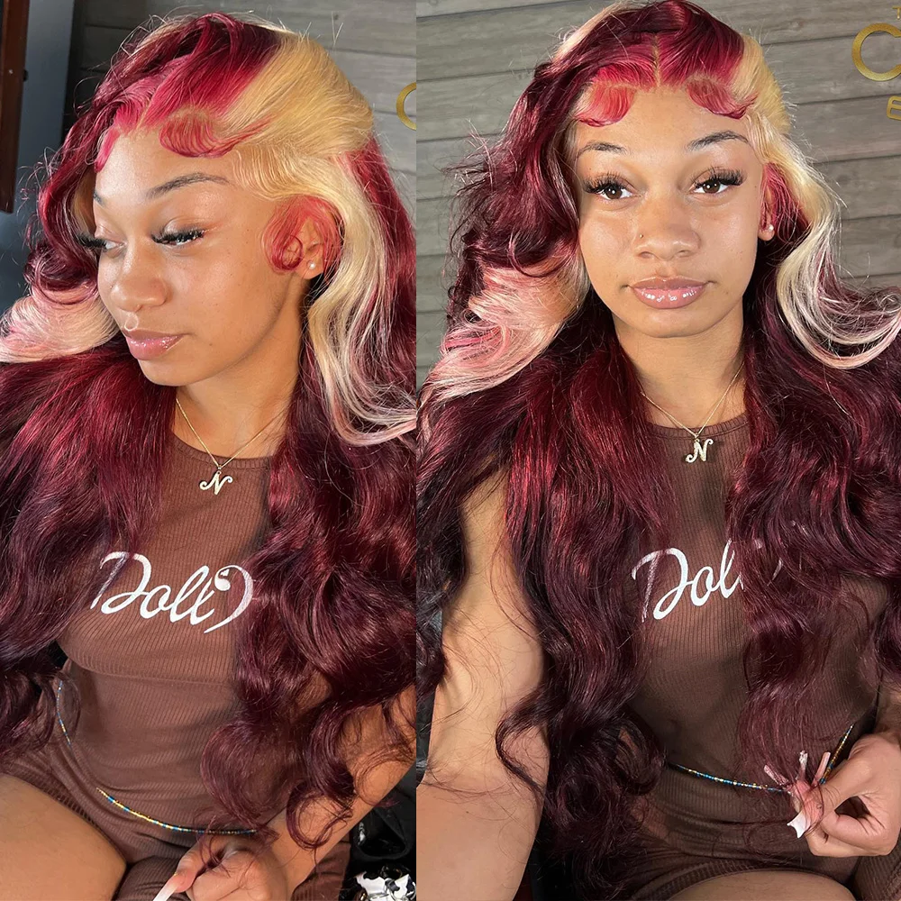 Linhua Burgundy Colored 99J With 613 Body Wave 13x6 Transparent Lace Wigs Remy 13x4 Lace Frontal Wig Preplucked 4x4/5x5 Lace Wig