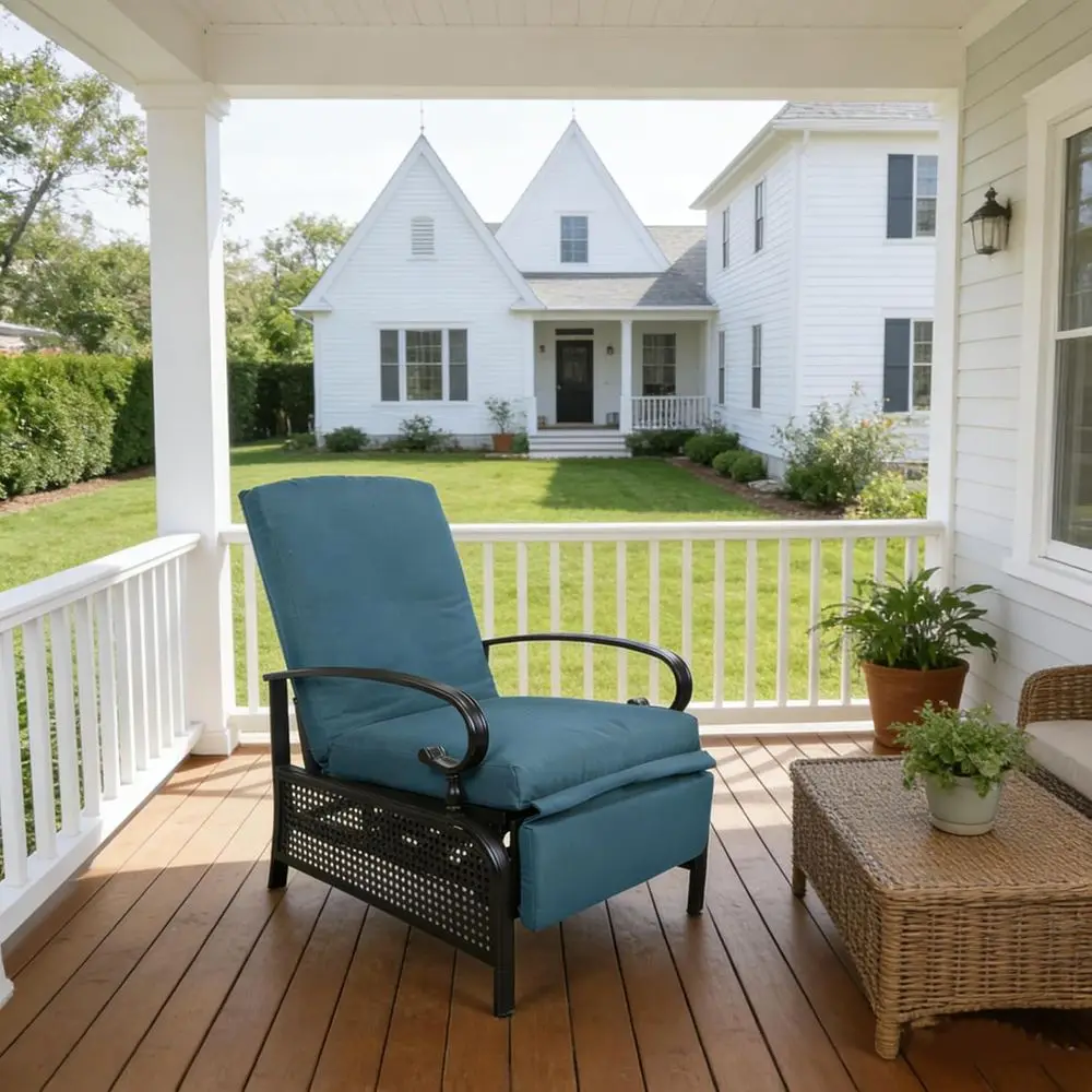 

Удобное уличное кресло-шезлонг с подушками, регулируемое кресло для патио для отдыха и чтения – комфортное аквамариновое кресло-реклайнер