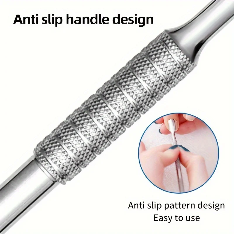 مجموعة أدوات مزدوجة الأطراف لإزالة الجلد الميت من الفولاذ المقاوم للصدأ، عصا إزالة الجلد الميت باللون البيج الفاتح، مناسبة للمنزل و #4