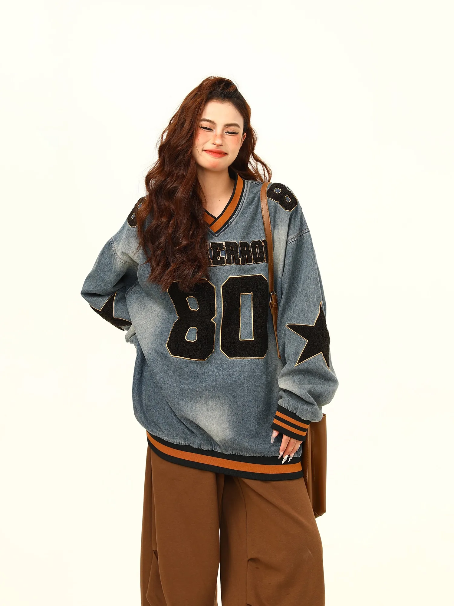 

Дикий американский винтажный тяжелый джинсовый свитшот с талией, женское модное брендовое высококачественное верхнее пальто на осень