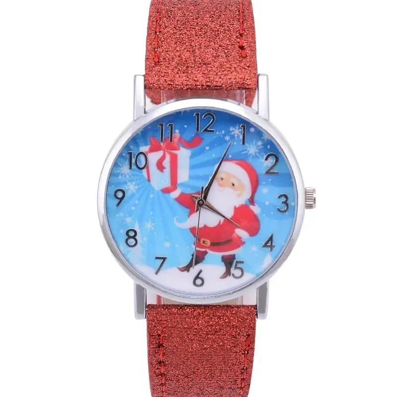 Santa Claus Women's Watches Casual Quartz Wristwatches Bright Color Leather Strap Watches Children Students Clock Gift Relogio